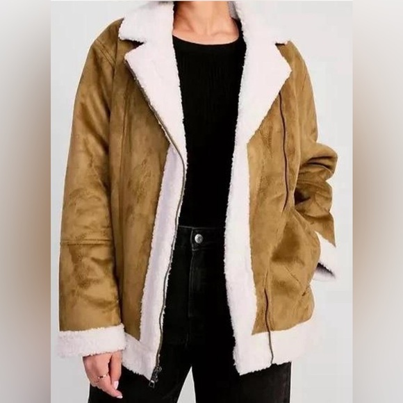 Old Navy Tan Jacket with White Sherpa Lining Womens Size Small - Medium - Picture 1 of 5
